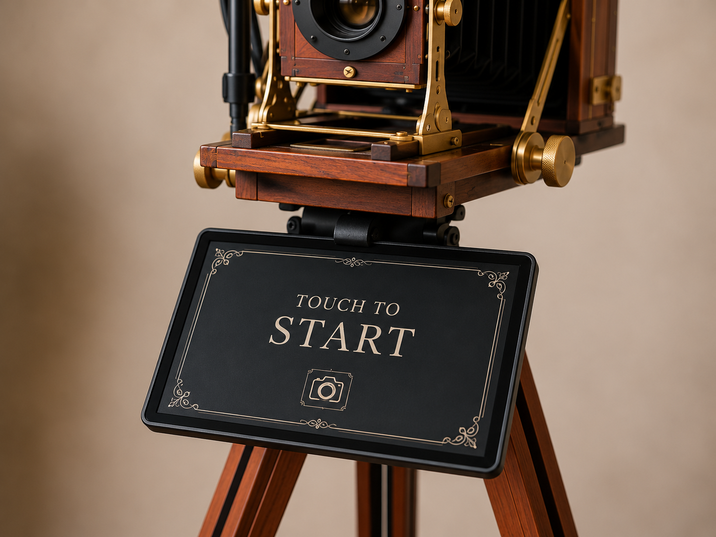 Closer view of the Touch to Start touchscreen mounted below the vintage camera